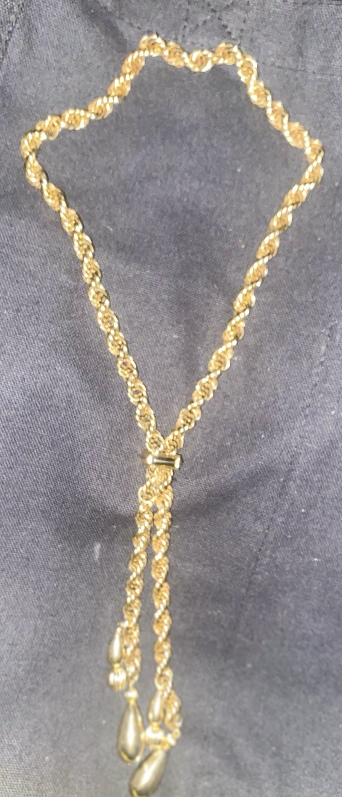 Vintage Gold Tone Bolo/ Lariat Style Twisted Rope Necklace Beautiful Statement