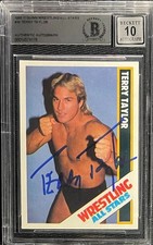 TERRY TAYLOR SIGNED 1985 O'QUINN WRESTLING ALL STARS #16 BECKETT AUTO GRADE 10