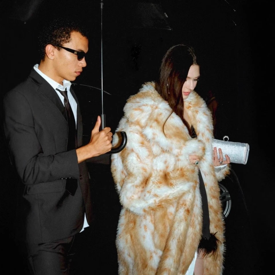 Abrigo de piel con estampado de leopardo americano otoño/invierno traje cuello hasta la rodilla abrigo visón Foto 2 de 4