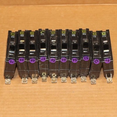 One Lot of 10 Square D QOB120 1 Pole 20 Amp Bolt In Breakers   PP#61-70