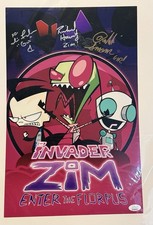 Rikki Simons, Richard Horvitz y Melissa Fahn Firmado INVADER ZIM 11x17 (JSA)