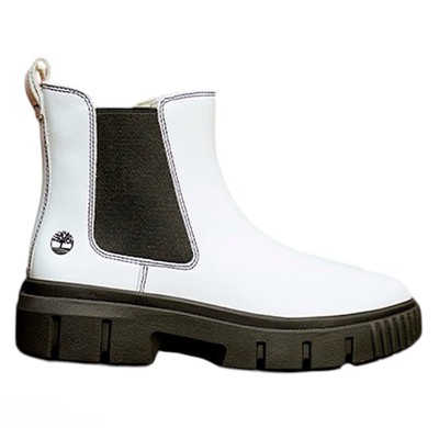 Timberland Women s Greyfield Chelsea White Full Grain Waterproof Boot NEW