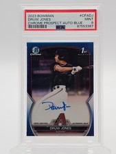 DRUW JONES 2023 BOWMAN CHROME 1ST BLUE REFRACTOR AUTO /150 #CPA-DJ PSA 9 Q0456