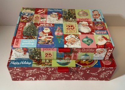 Punch Studios Christmas Boxes Lot (2) Flip Top Lid The Gifted Line Santa Trinket