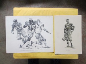 3  1960 ROBERT RIGER FOOTBALL PRINTS JIM THORPE, PAT SUMMERALL 11 X 14 + 8 X 11