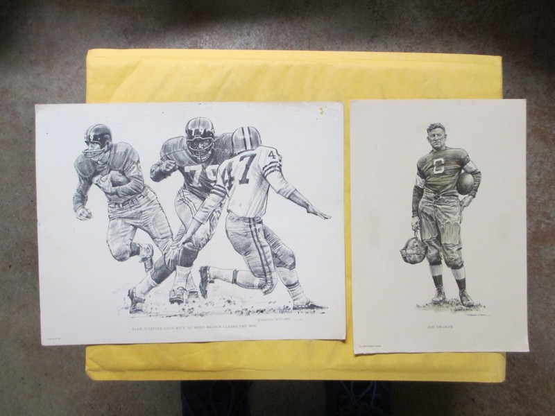 3  1960 ROBERT RIGER FOOTBALL PRINTS JIM THORPE, PAT SUMMERALL 11 X 14 + 8 X 11
