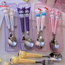 Melody & Kuromi Kids Fork Spoon Set – Cinnamoroll Gift, Silicone Handle, 2-piece