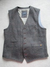 White Stuff Mens Blue & Grey Wool Tweed Vintage Syle Waistcoat Size Medium