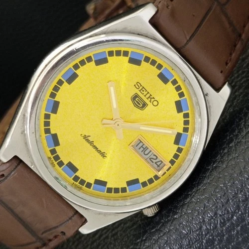 SEIKO 5 AUTOMATIC VINTAGE JAPAN MENS GOLDEN COLOR DIAL WATCH a701657-1