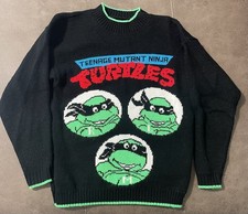 Vintage 90s TMNT Ninja Turtles Big Logo Knit Sweater sz XS Black Green