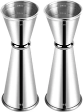 Briout Jigger for Bartending, 2Pcs Double Cocktail 1 oz x 2 oz, Silver-2Pcs 