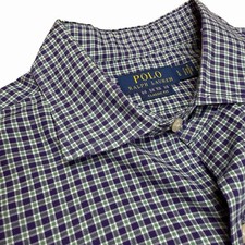 Polo Ralph Lauren Mens L Large Classic Fit Plaid Button Down Shirt Purple Green