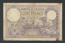 TUNISIA 100 francs note 1936 Krause 10c Banknotes