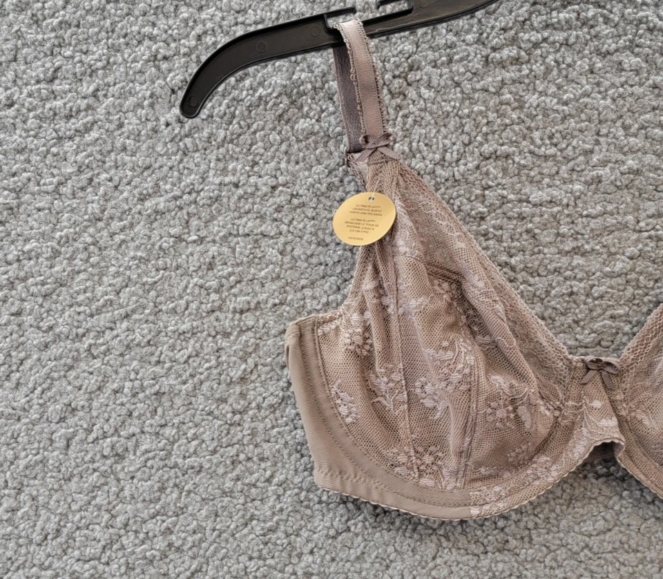 Sujetador con aros de lujo Wacoal con aros 34C capuchino floral gancho y ojo Foto 3 de 4