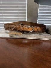 Vintage Cardat Hand Tooled Leather Ranger Belt Size 34 Unisex Western