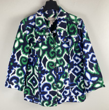 Chico's Ikat Off the Record Nannie Jacket Blue Green 3/4 Sleeve Size 2 L/12