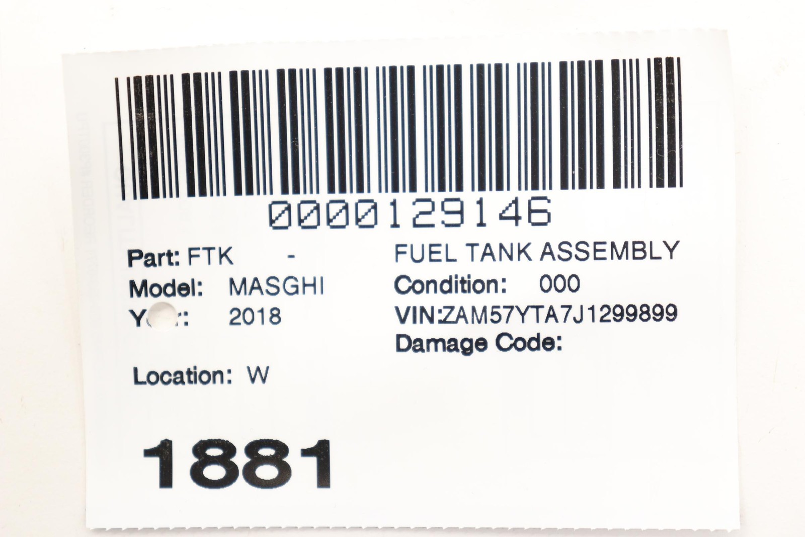 2017 - 2024 MASERATI GHIBLI 3.0L FUEL GAS TANK RESERVOIR STORAGE OEM 06700382480