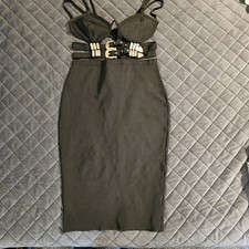 FashionNova Black bandage dress with gold faux buckles- Size L