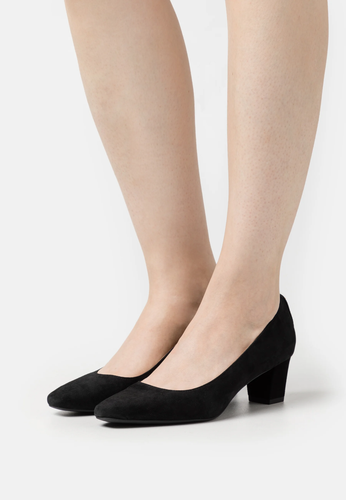 LAUREN RALPH LAUREN WHITNEY GOLD LOGO KID SUEDE LEATHER HEELS PUMP SHOES BLACK 9 - Picture 2 of 8