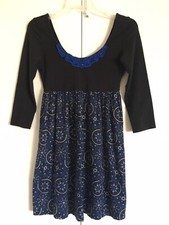 Free People Blue Black Medallion Patterned Boho Babydoll Dress Sz XS
