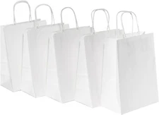 RACETOP 50 Pack 8x4.5x10.8 Inch Medium White Kraft Paper Bags with Handles Bulk,