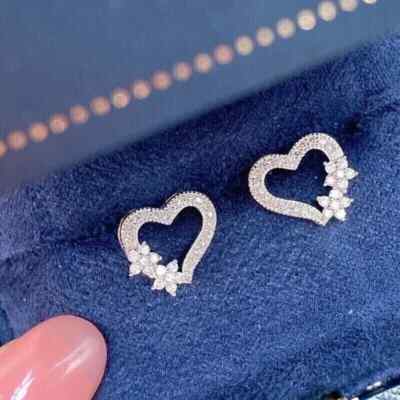 0.5Ct Round Test Pass Moissanite Heart Stud Earring 14K White Gold Plated Silver