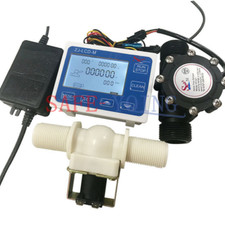 Flow Water Sensor Meter Solenoid valve Digital LCD Display control G1" ZJ-LCD-M