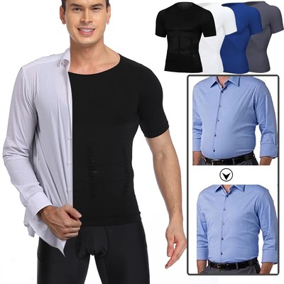 Mens SecondSkin Compression Shirt Body Shaper Slimming Cooling Fitness Tops Vest