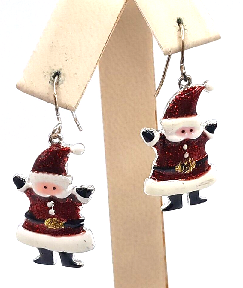Santa Christmas Drop Dangle 1.25" Earrings Red White Holiday Fun
