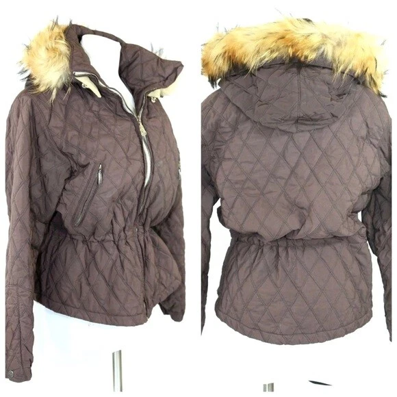 Chaqueta Abrigo Postal Marrón Chocolate Acolchado Piel Borde Esquí Italia $1200 42 EE. UU. 6 Foto 2 de 4