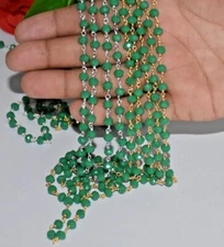 6mm Green Faceted Glass Bead Rosary Chain – Bulk Roll for Beaded Jewelry Making