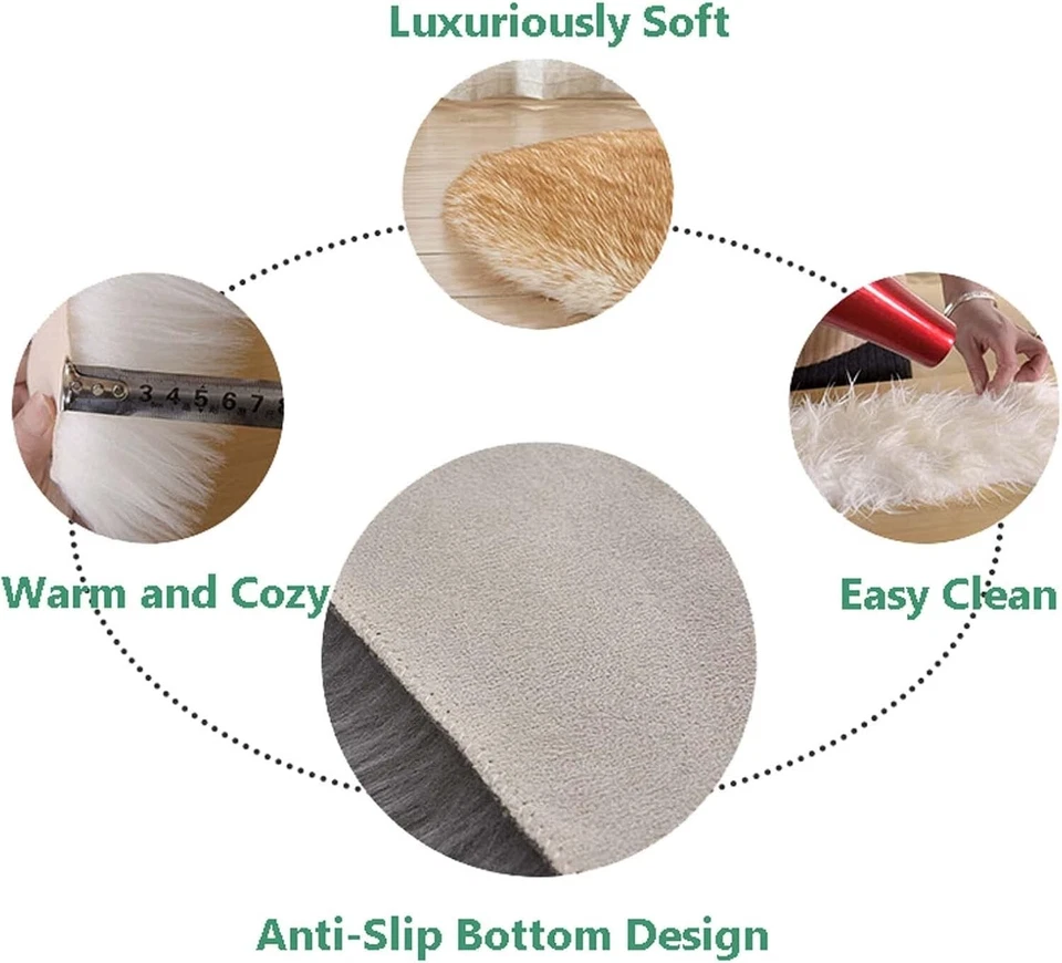 XXL Lammfell Teppich 180x60/90x60cm Kunstfell Bettvorleger Schaffell Imitat - Bild 4 von 4