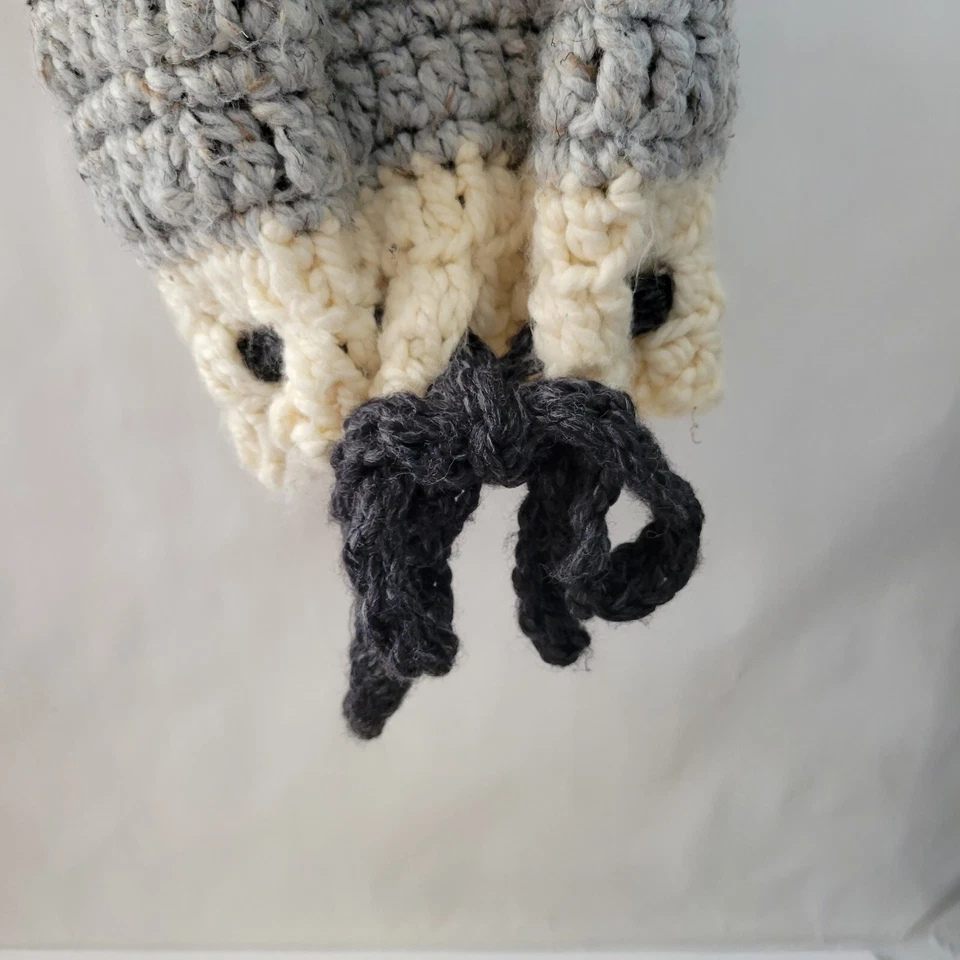 Ganchillo a mano con capucha orejas de gato de zorro capucha sombrero bebé niño niño gris/crema negro corbatas Foto 3 de 4