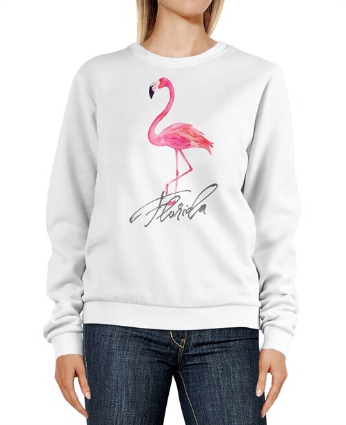 Sweatshirt Damen Flamingo Print Florida Schriftzug Watercolor