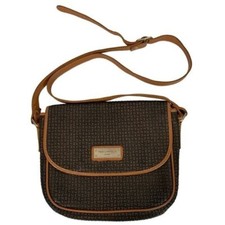 Vintage Ted Lapidus Monogram Crossbody Bag Purse Brown