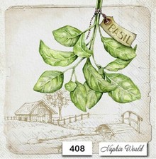  408 TWO Individual Paper LUNCHEON Decoupage Napkins - BASIL HERB LEAVES FARM