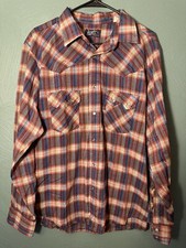 Vintage 1970s Levi  s Western Button Up Shirt Mens L Made in USA Pearl Snap Plaid