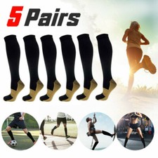 5 Pairs Copper Compression Socks 20-30mmHg Graduated Support Mens Womens  S-XXL  