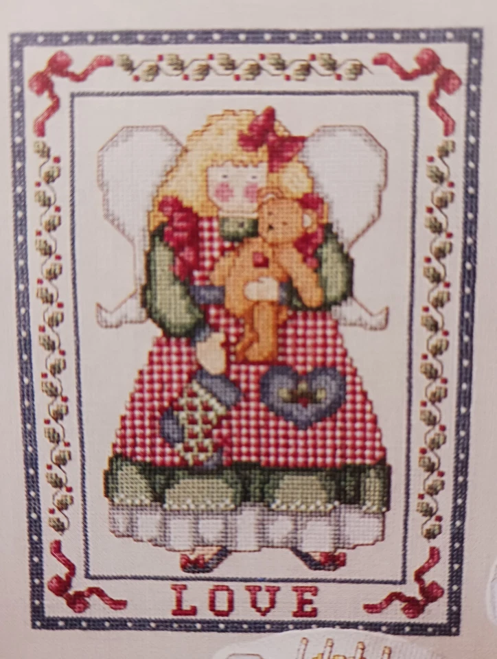 Cross Stitch Pattern LOVE ANGEL Teddy Bear Whimsical Artist Lorraine Birmingham - Image 2 of 4