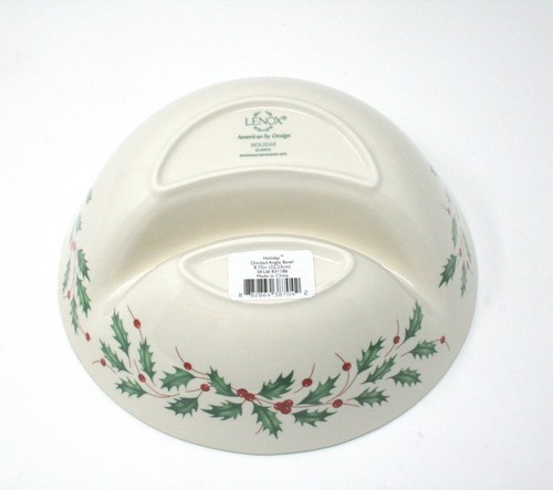 Lenox Holiday 8 3/4" Holly Berries Divided Porcelain Angle Bowl Unused w/ Box - Picture 5 of 12