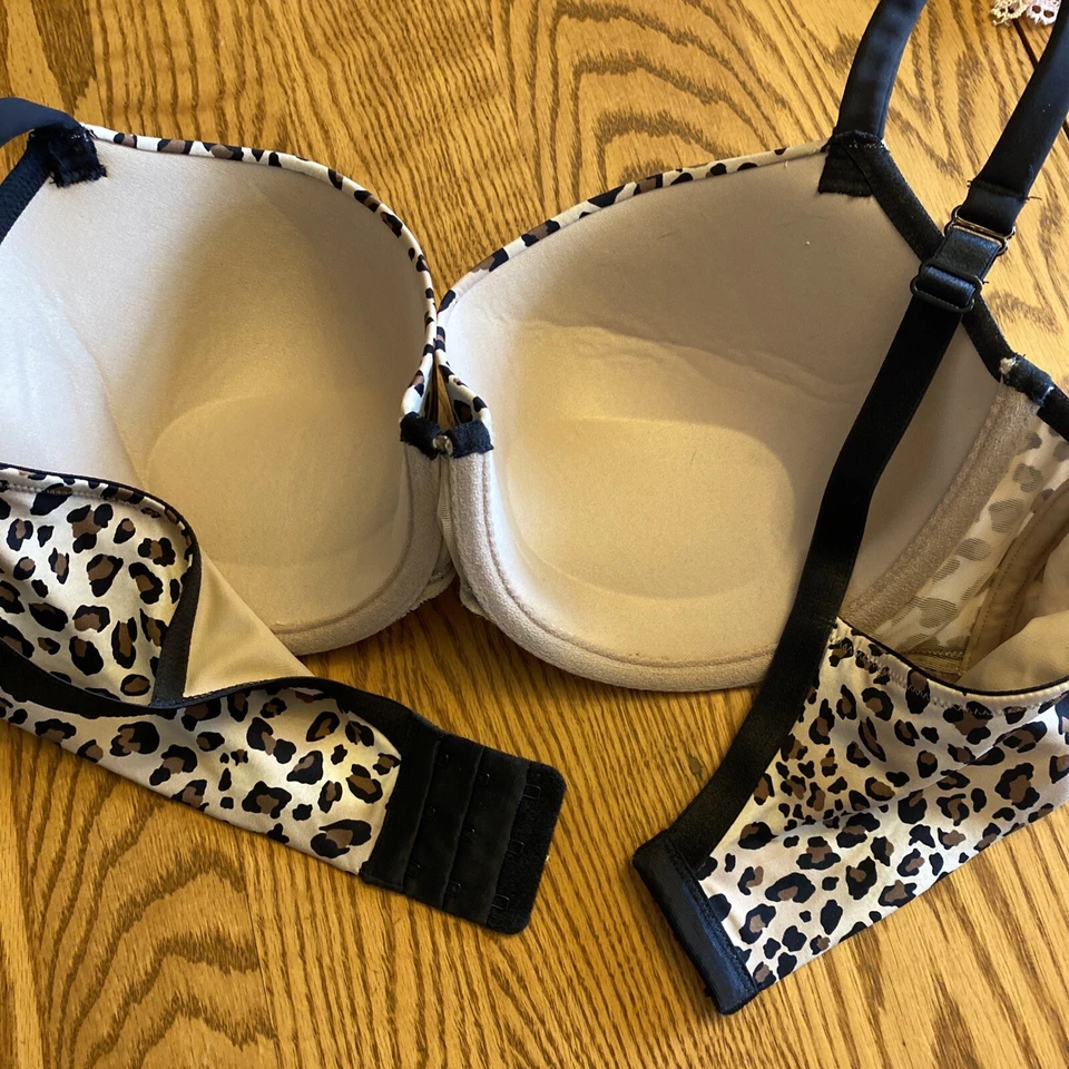 CACIQUE Copa Acolchada Estampado Leopardo, Correas Negras, Sujetador Push Up Con Aros Talla 40D Foto 4 de 4