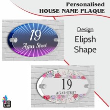House Sign / Plaque Ellipse / Oval Shape Door Number Street Name Acrylic Glass 