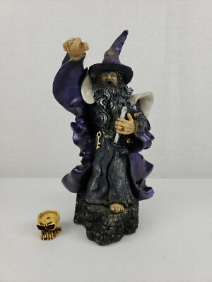 Mystical Creations 11'' Purple Magician Wizard Figurine Casting Spells Book Skull