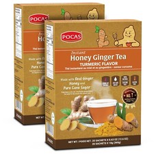 Pocas Honey Ginger Tea Turmeric Instant Non GMO Gluten Caffeine Free 20 Ct 2 Box