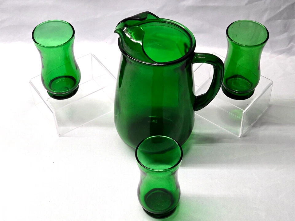 Jarra y vaso de jugo vintage ANCHOR HOCKING 36 onzas VERDE BOSQUE - Juego de 4 piezas Foto 2 de 4