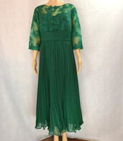 New Mother of the Bride (16) Dark Green Embroidered & Chiffon Pleated Midi Dress