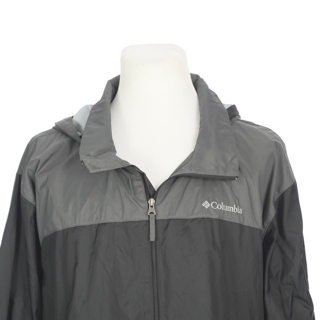 Columbia Mens Windbreaker Packable Hood Jacket Adjustable Waist Gray