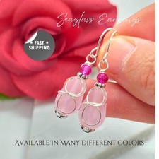 Pink Sea Glass Earrings, Sterling Silver Dangles, Teardrop Earrings, Hypoallerge