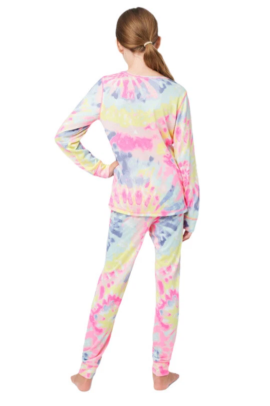 Justice Girls Pajamas Pink Size 7/8 Colorful Tie Dye Top And Pants 2 Piece Set - Image 3 of 4