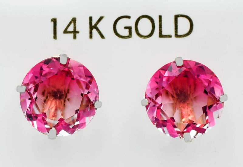 LAB CREATED 7.90 Cts PINK SAPPHIRE STUD EARRINGS 14K WHITE GOLD - New With Tag